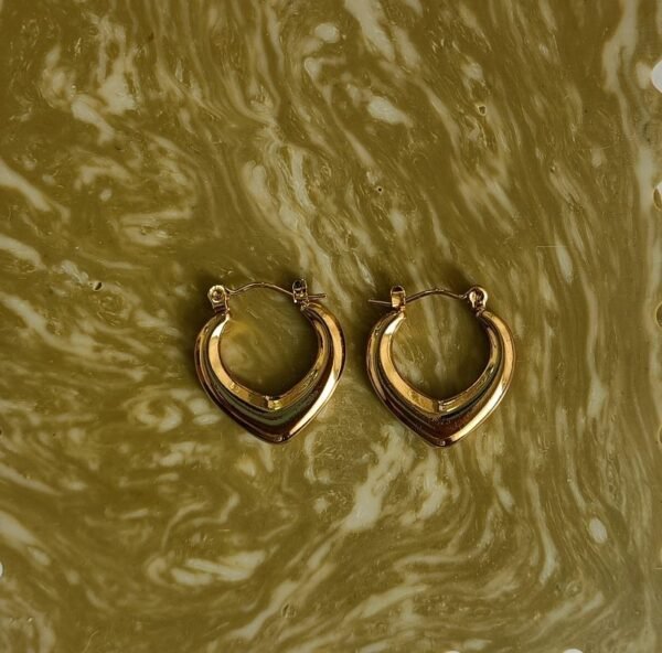 Solid Heart Shaped Golden Hoops - Image 2