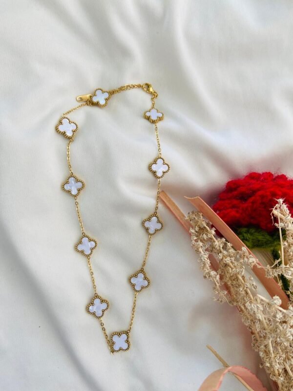 White Flower Clover Blossom Necklace - Image 3