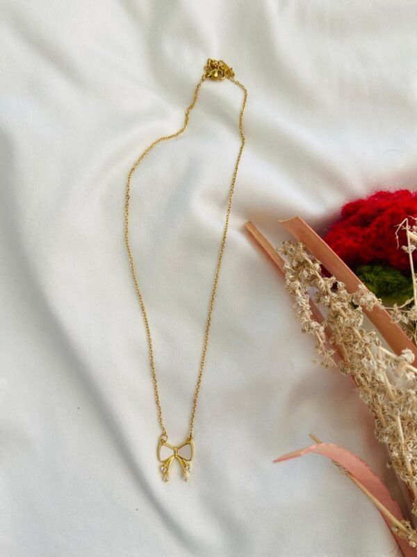 White Bow Necklace with Stones Droplet - Image 4