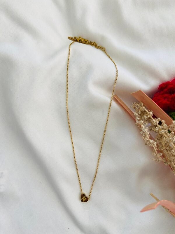 Solid Gold Heart Embedded with Initial Letter N - Image 2