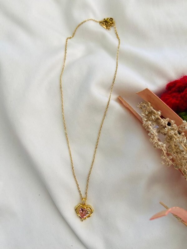 Pink Heart Pendant Outlined in Gold - Image 2
