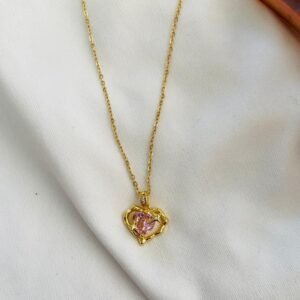 Pink Heart Pendant Outlined in Gold