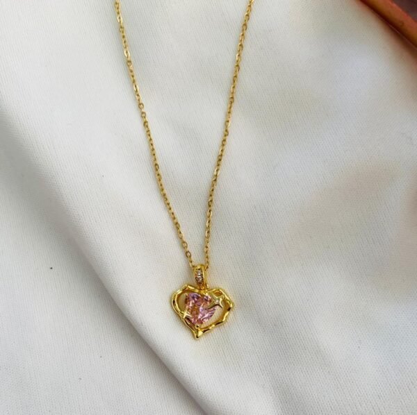 Pink Heart Pendant Outlined in Gold