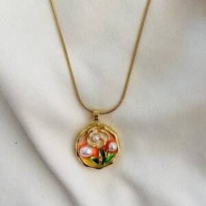 Orange Flower with Pearl Detailing Necklace