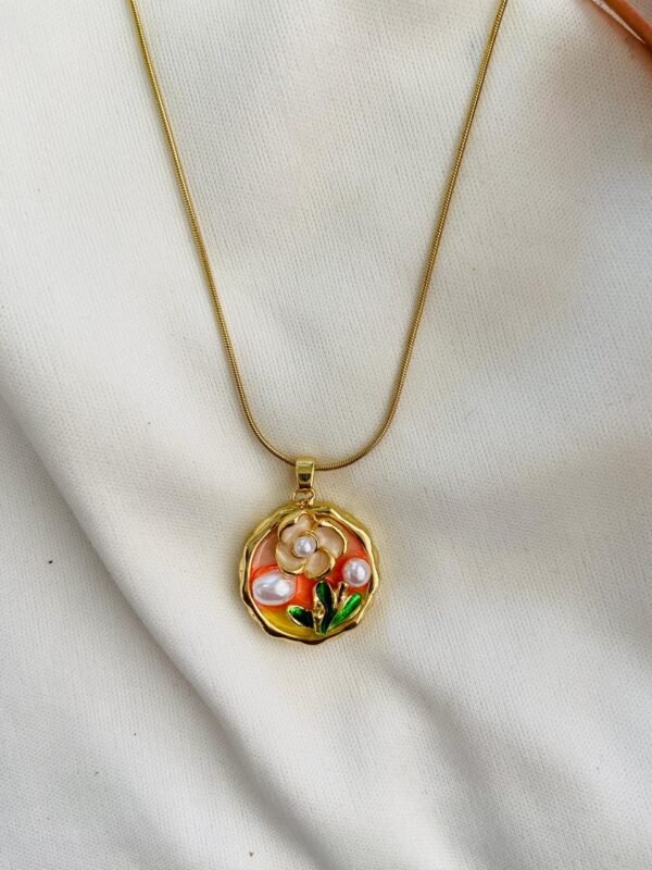 Orange Flower with Pearl Detailing Necklace
