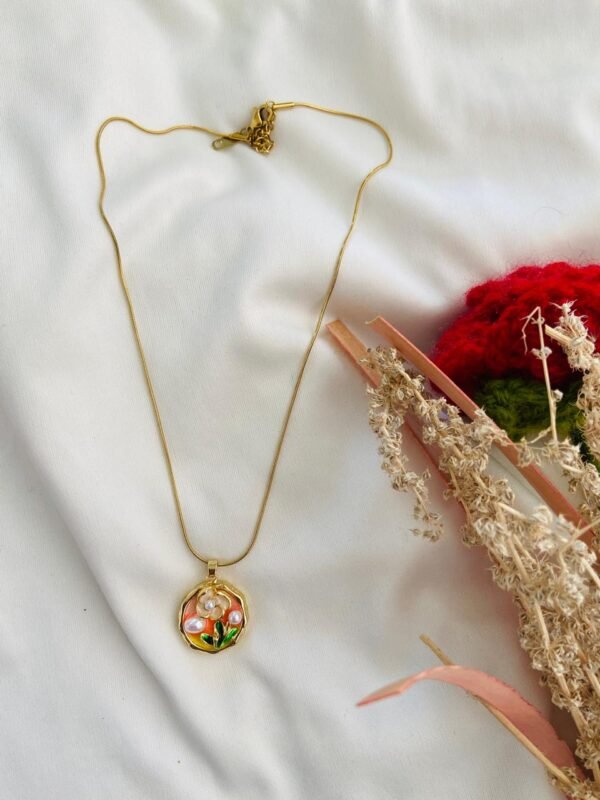 Orange Flower with Pearl Detailing Necklace - Image 2