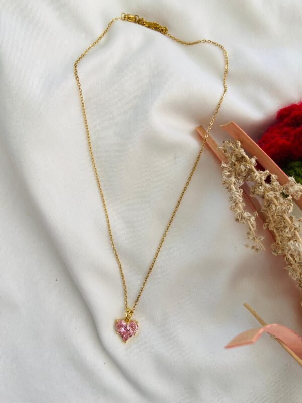 Golden Chain with Pink Heart Droplet - Image 2